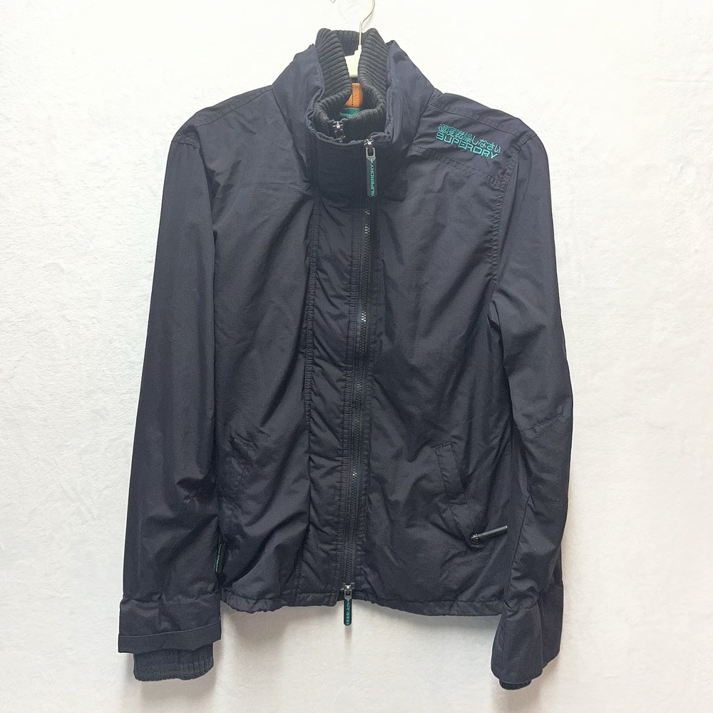 SUPERDRY Japan Multi Zip Windcheater Jacket Womens XL Black Teal Winter